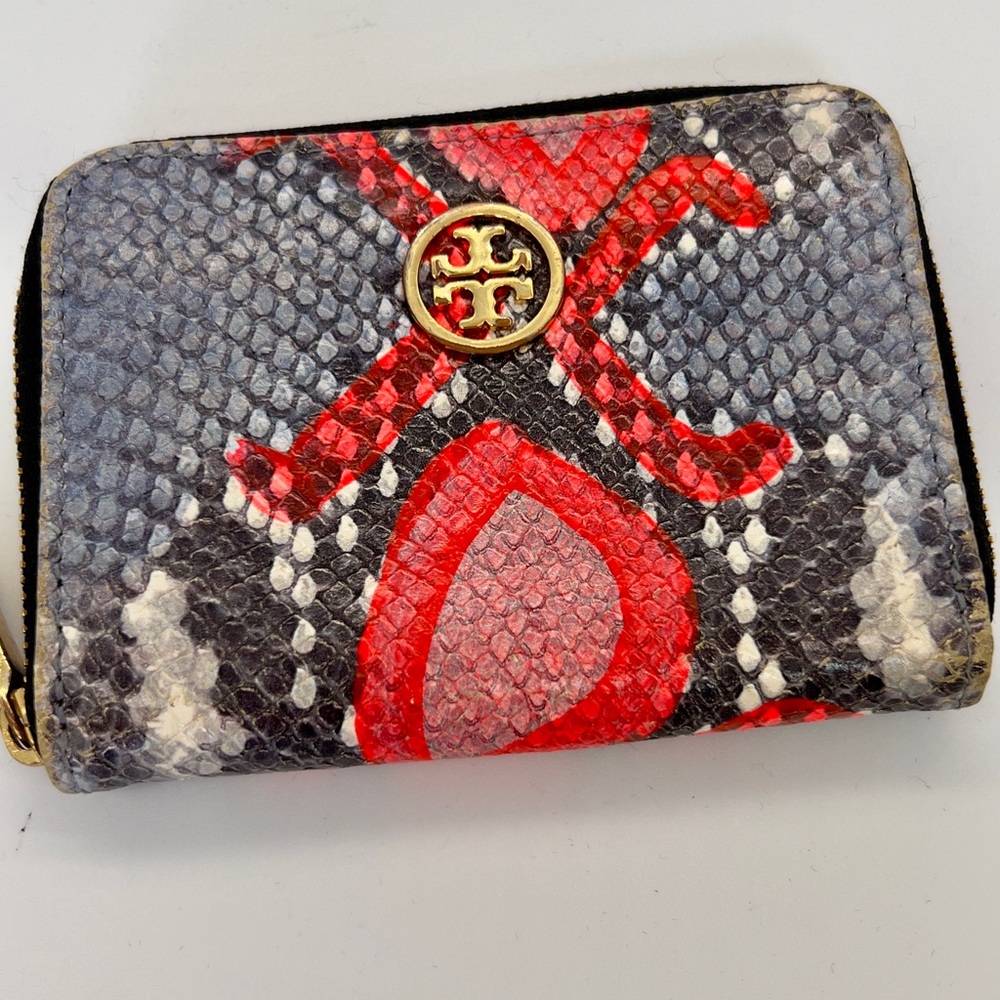 Tory Burch Red, Black & White Python-Print Zip Wa… - image 2